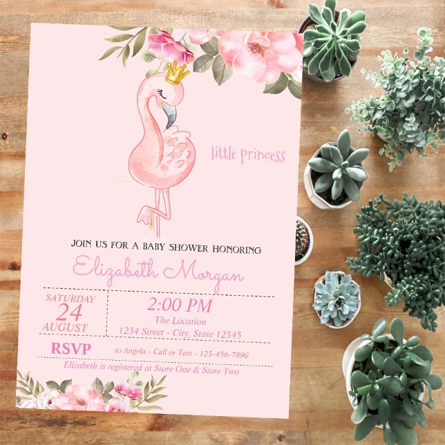 Little Princess,Flamingo Crown  Floral Baby Shower Invitation (Creator Uploaded)