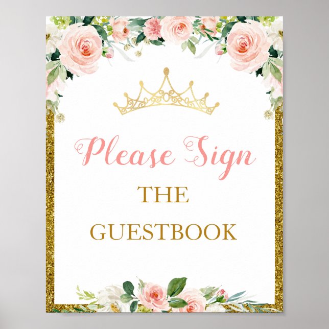 little princess floral baby shower Guestbook sign (Front)