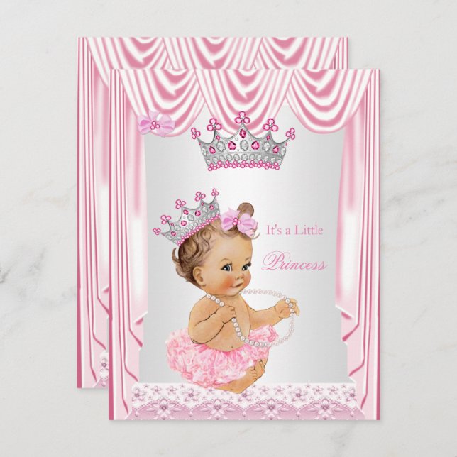 Little Princess Girl Baby Shower Pink Brunette Invitation (Front/Back)