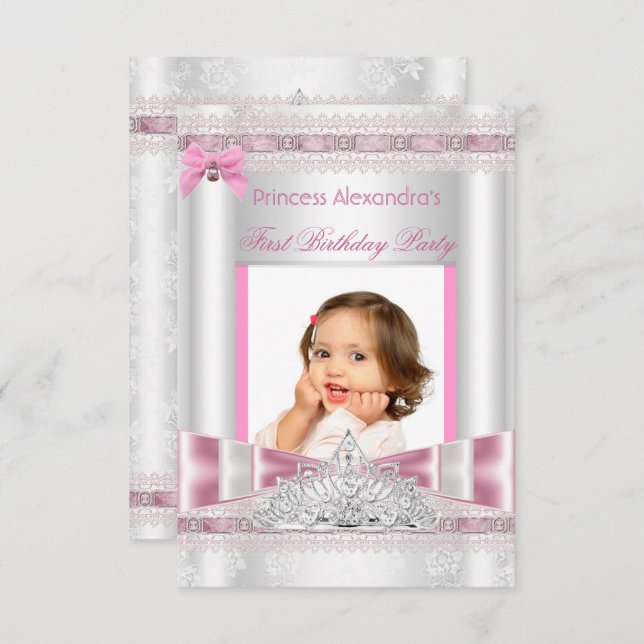 Little Princess Girl First Birthday Party Photo Invitation (Front/Back)