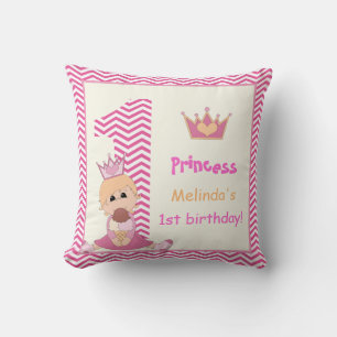 Little princess, girls 1st birthday pink chevron cushion