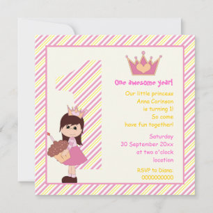 Little princess girls 1st birthday pink yellow invitation