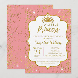 Little Princess Gold Crown Pink Baby Shower Invita Invitation