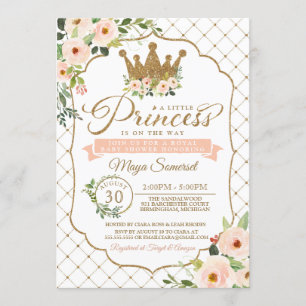 Little Princess Gold Floral Royal Baby Shower Invitation