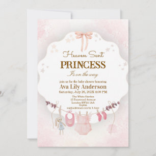 Little Princess Heaven Sent Pink Baby Clothesline  Invitation
