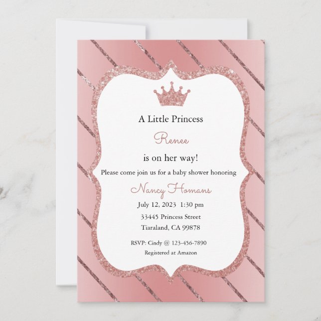 Little Princess Invitation, Rose Gold Invitation (Front)