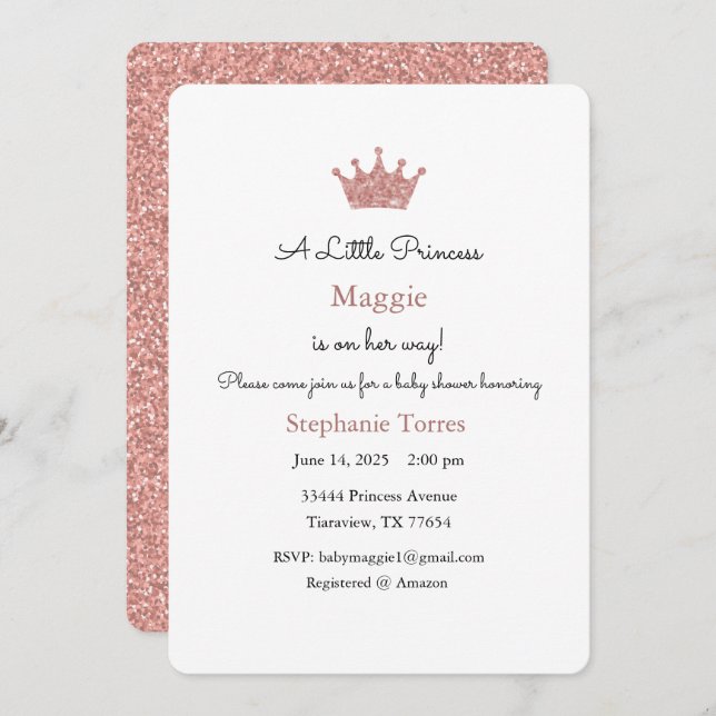 Little Princess Invitation, Rose Gold Invitation (Front/Back)