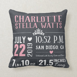 Little Princess New Baby Girl Birth Stats Cushion