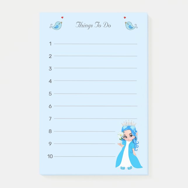Little Princess on Light Blue Things To Do Lined Post-it Notes (Front)