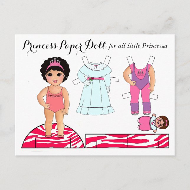 "Little Princess" Paper Doll Party Postcards (Front)