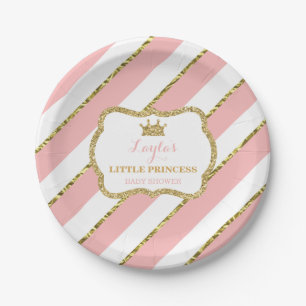 Little Princess Paper Plate, Pink, Gold Glitter Paper Plate