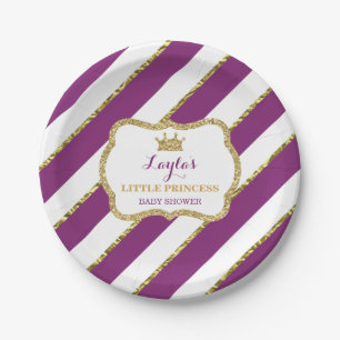 Little Princess Paper Plate, Purple, Gold Glitter Paper Plate