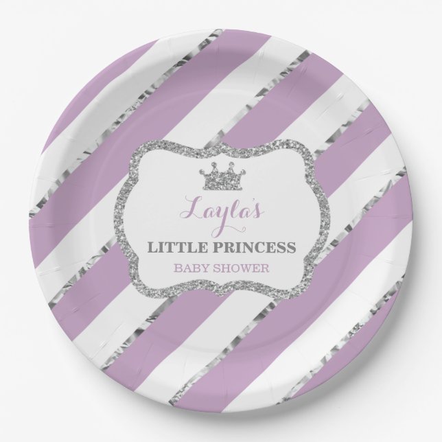 Little Princess Paper Plate, Purple, Silver Paper Plate (Front)