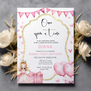 Little Princess Pink 1st Birthday Invitation