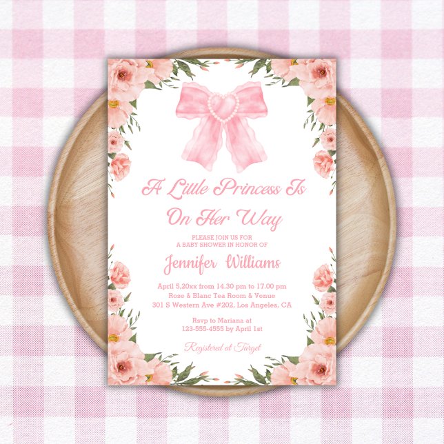 little princess, pink bow floral baby shower   invitation (Creator Uploaded)
