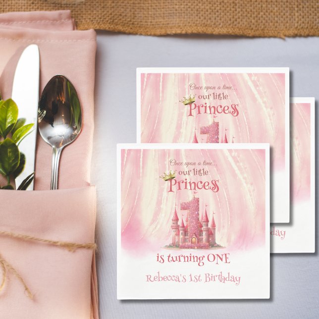 Little Princess Pink Castle 1st Birthday Napkin (Creator Uploaded)