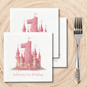 Little Princess Pink Castle 1st Birthday Napkin