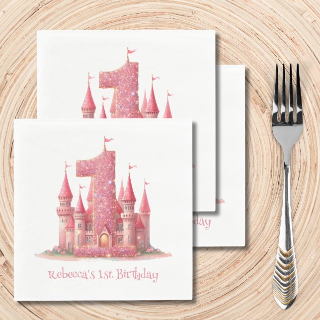 Little Princess Pink Castle 1st Birthday Napkin (Creator Uploaded)