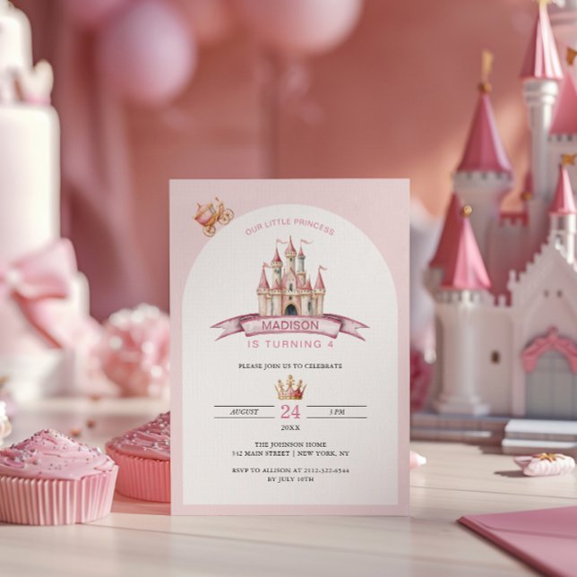 Little Princess Pink Castle Crown Birthday Arch Invitation (Creator Uploaded)
