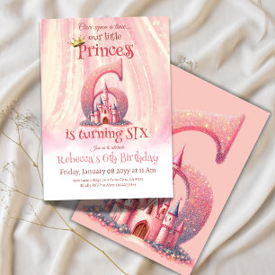 Little Princess Pink Girl Sixth 6th Birthday Invitation