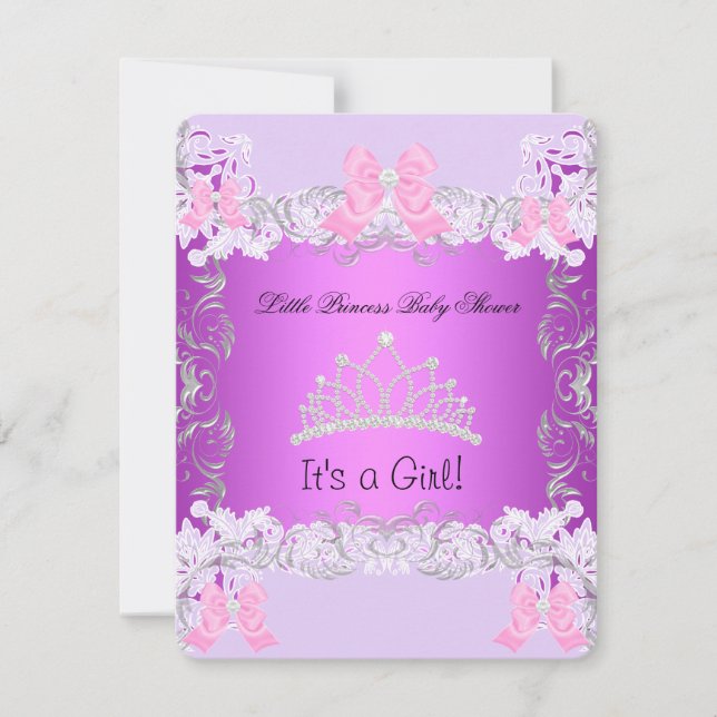 Little Princess Pink Purple Grey Baby Shower Girl Invitation (Front)