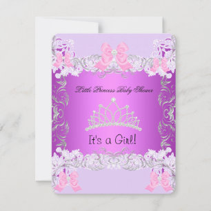 Little Princess Pink Purple Grey Baby Shower Girl Invitation