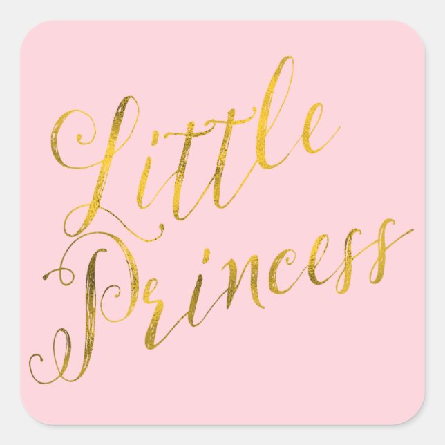 Little Princess Quote Faux Gold Foil Glitter Pink Square Sticker (Front)