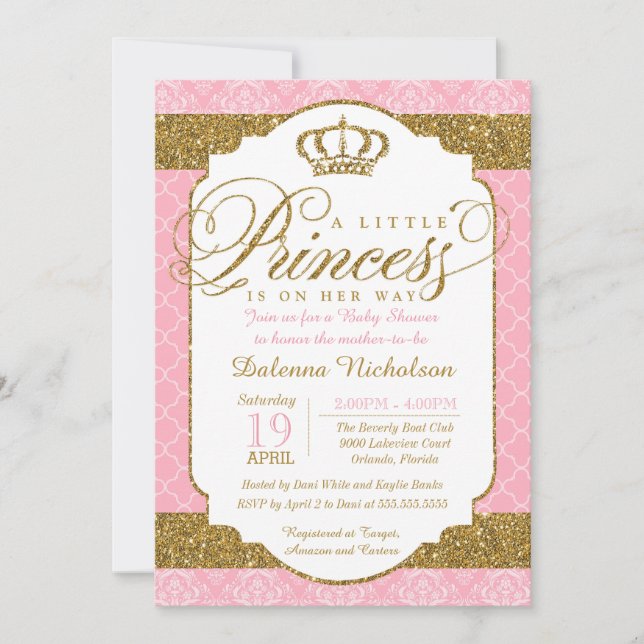 Little Princess Royal Pink and Gold Baby Shower Invitation (Front)