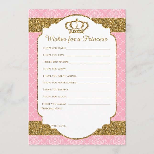 Little Princess Royal Pink & Gold Wishes for Baby Advice Card (Front)