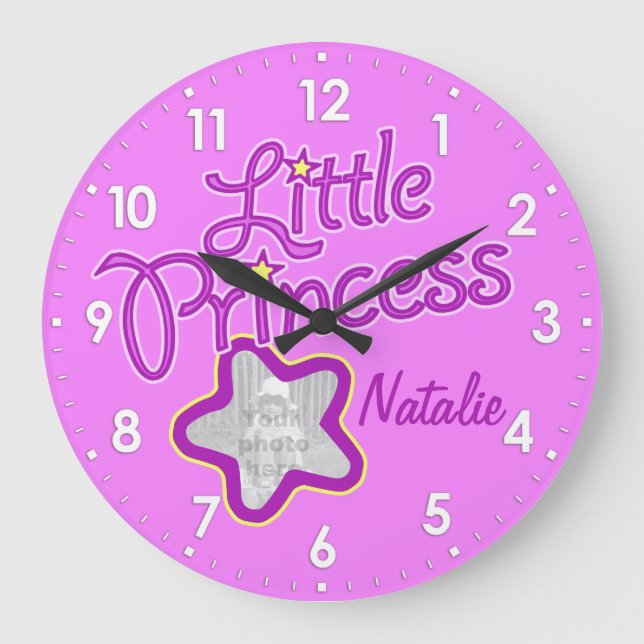 Little princess star photo pink girls wall clock (Front)