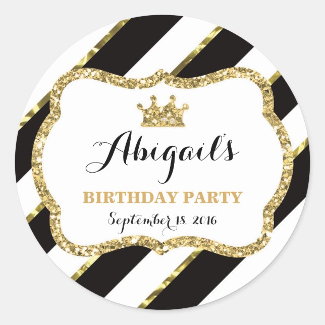 Little Princess Sticker, Black, Gold Classic Round Sticker (Front)