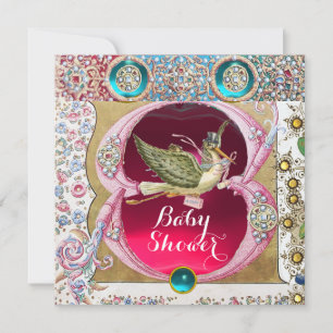 LITTLE PRINCESS STORK BABY SHOWER,FLORAL GEMSTONES INVITATION