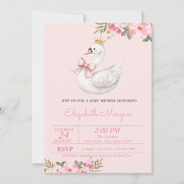 Little Princess, Swan Bow Baby Shower Invitation (Front)