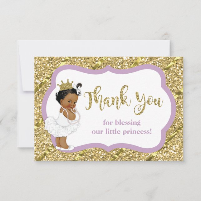 Little Princess Thank You Card, Faux Glitter (Front)