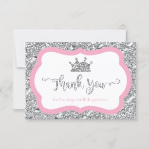 Little Princess Thank You Card, Pink Faux Glitter Card