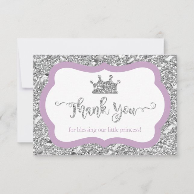 Little Princess Thank You Card Purple Faux Glitter (Front)