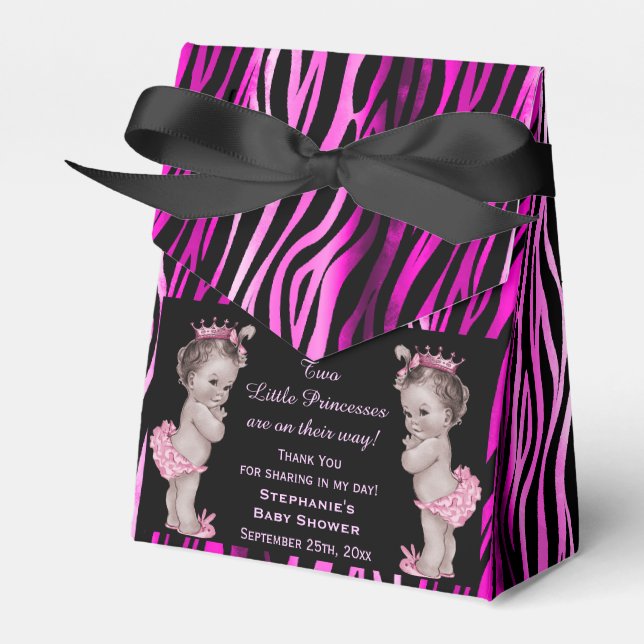 Little Princess Twins Baby Shower Zebra Pattern Favour Box (Front Side)
