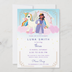 Little Princess Unicorn Colourful Rainbow Birthday Invitation