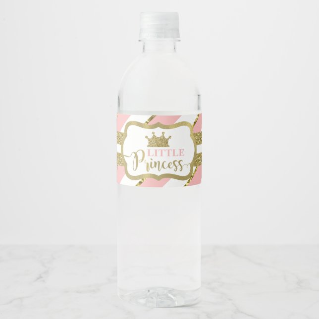 Little Princess Water Bottle Label, Pink, Gold Water Bottle Label (Front)