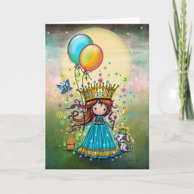 Little Princess with Balloons Whimsical Art Card (Front)