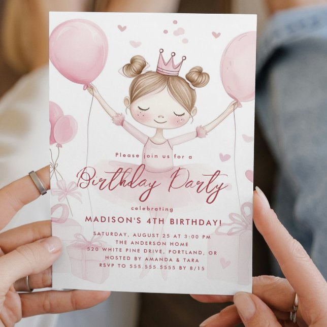Little Princesses and Pink Crown Birthday Party  Invitation (Creator Uploaded)