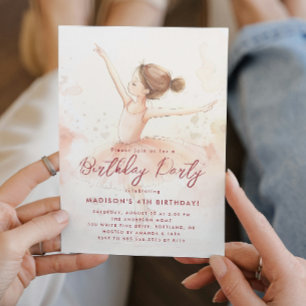 Little Princesses Pink and Beige Birthday Party  Invitation