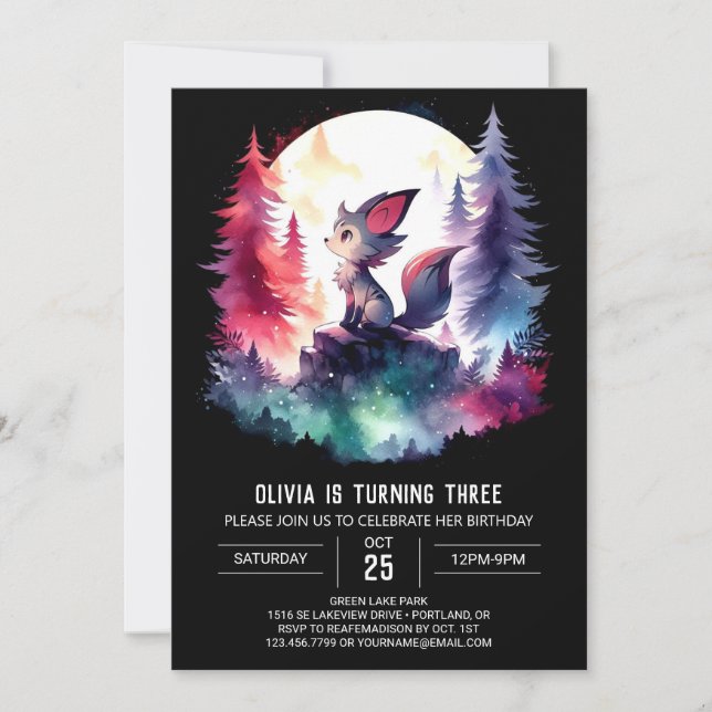 Little Printable Wolf Birthday Invitation (Front)