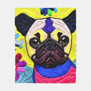 Little Pug Puppy Quilt Like Design Fleece Blanket