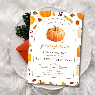 Little Pumpkin 1st Birthday Autumn Birthday Party Invitation