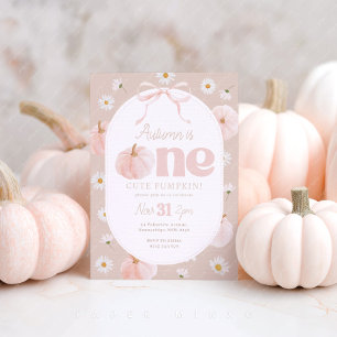 Little Pumpkin 1st Birthday Daisies Neutral Bow Invitation