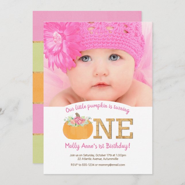 Little Pumpkin 1st Birthday Fall Photo Invitation (Front/Back)