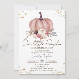 Little Pumpkin 1st Birthday, Floral First Birthday Invitation
