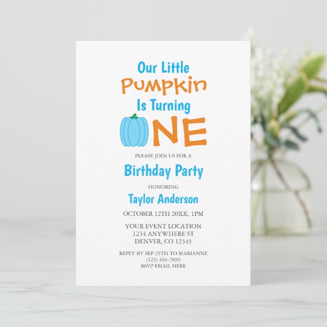 Little Pumpkin 1st Birthday Invitation (Standing Front)