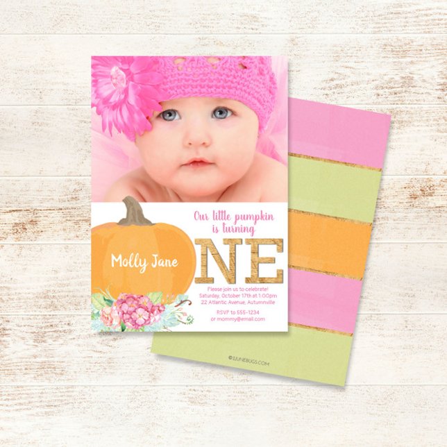 Little Pumpkin 1st Birthday Invitation Fall Photo (Creator Uploaded)